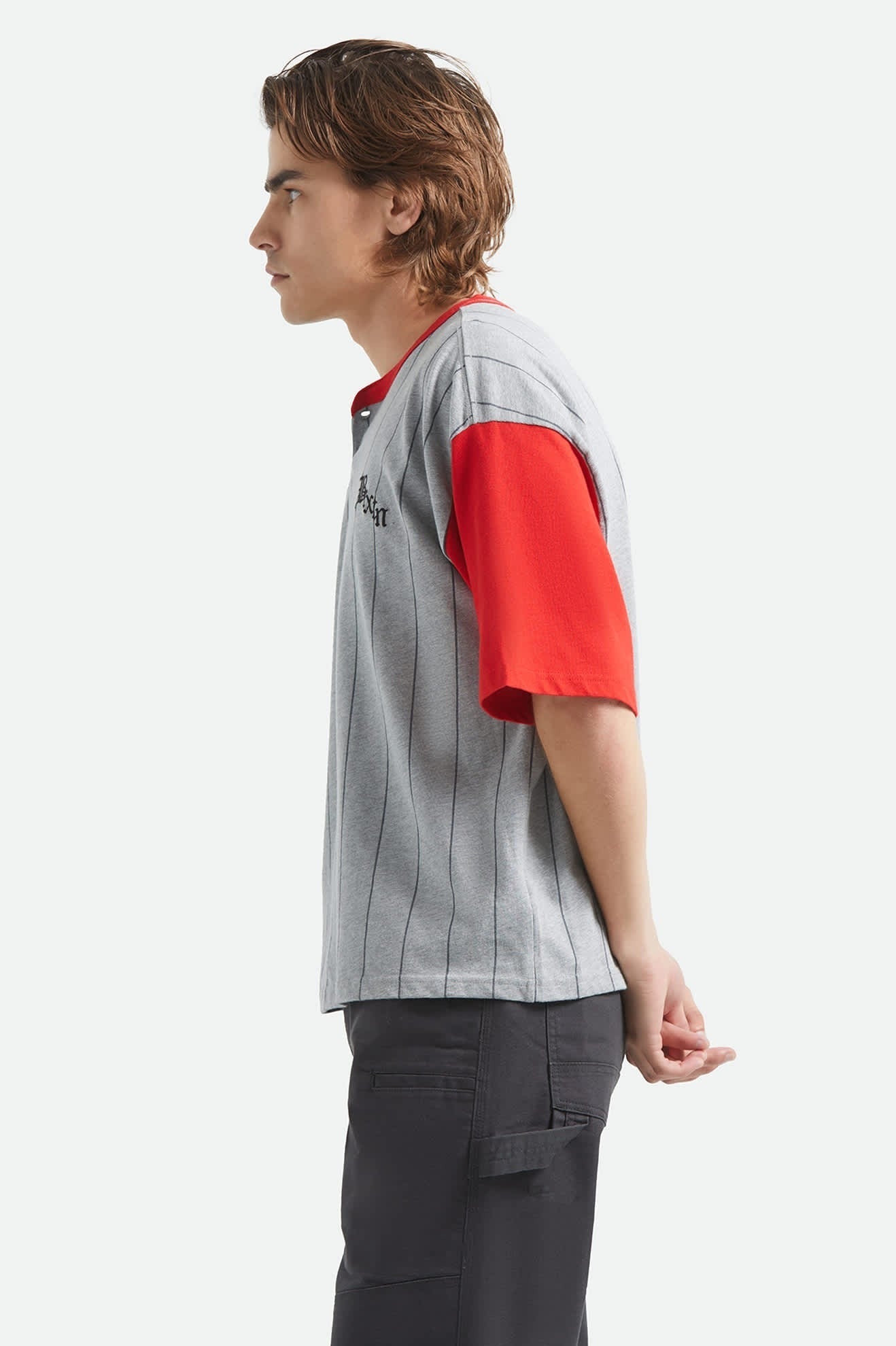 Boxy Short Sleeve Baseball T-Shirt - Heather Grey/Adrenaline Rush