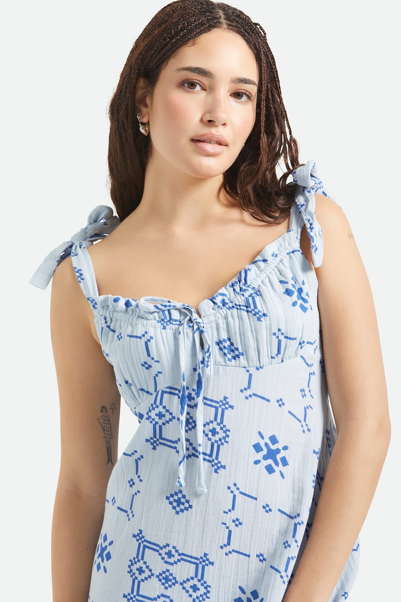 The Tie Dress - Aura Blue Tile Print
