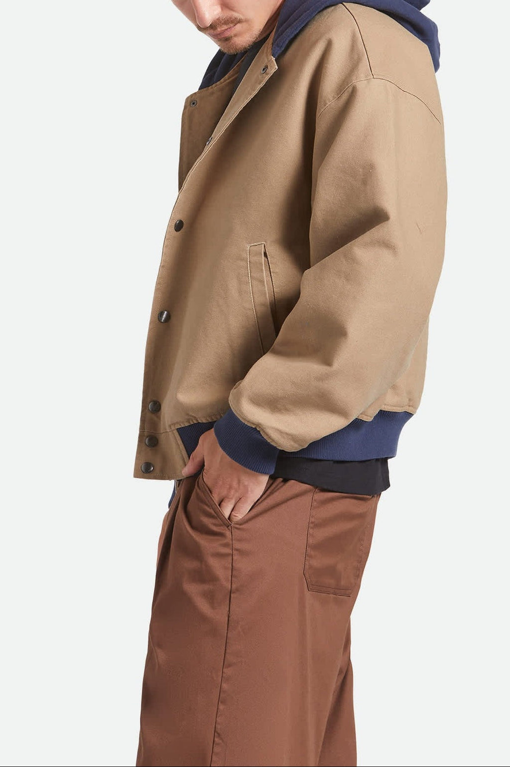 Canvas Hooded Bomber Jacket - Khaki/Mood Indigo