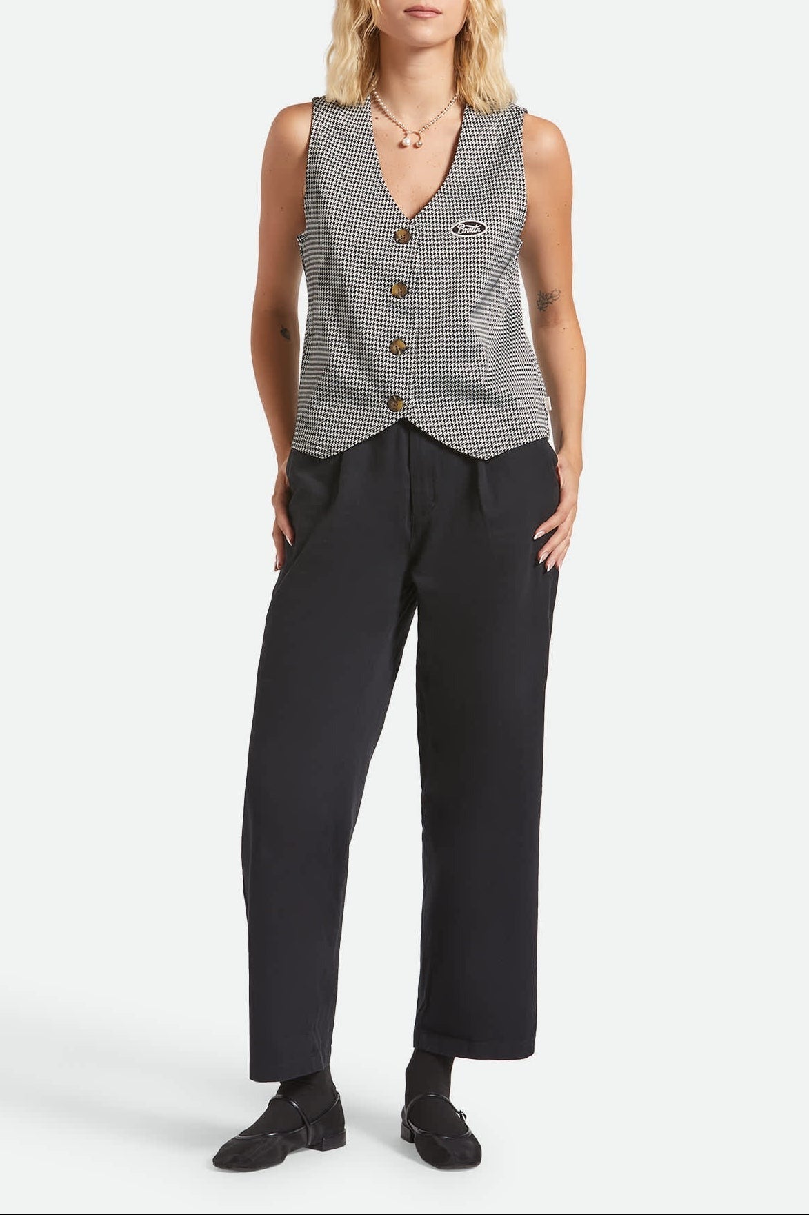 Houndstooth Leisure Vest - Winter White/Black