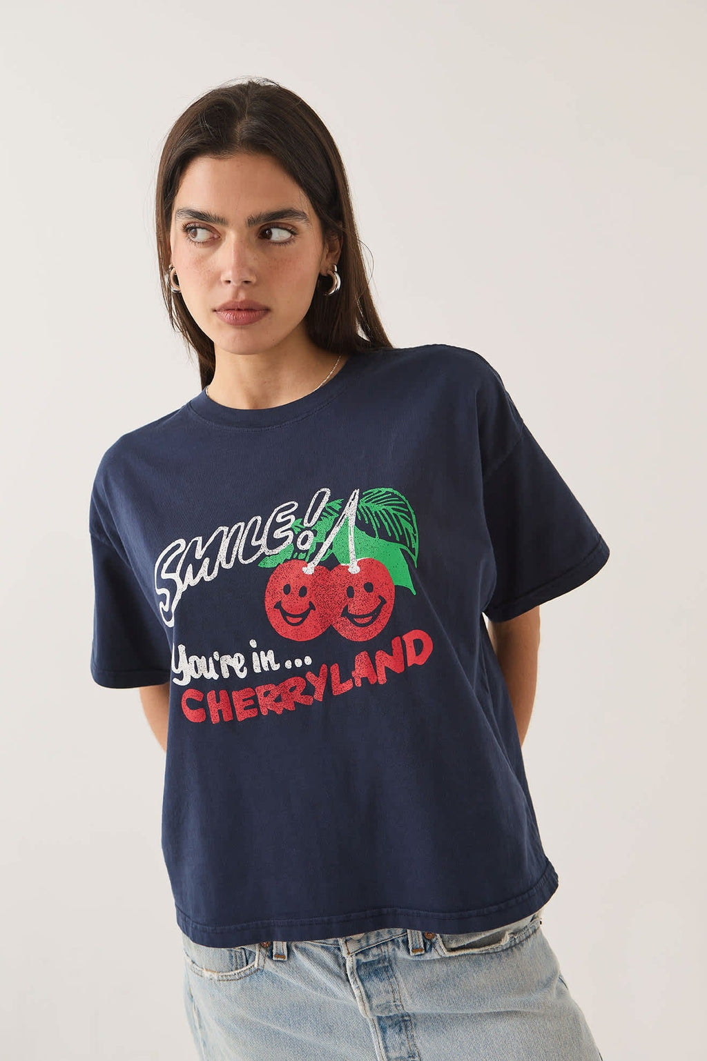 Cherryland Boxy Cropped Crew - Washed Navy