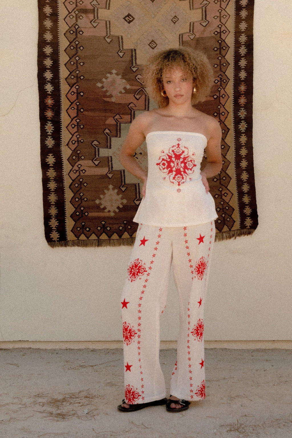 The Lola Tube Top - Off White/Robust Red