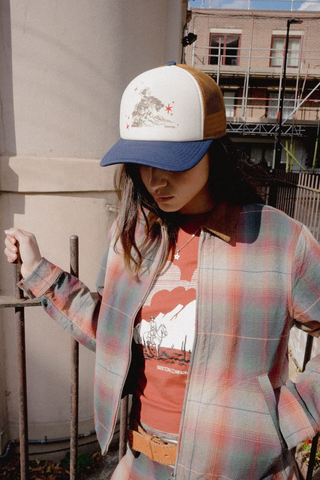 Mid Century Ranch Trucker Hat - Off White/Washed Navy/Caramel