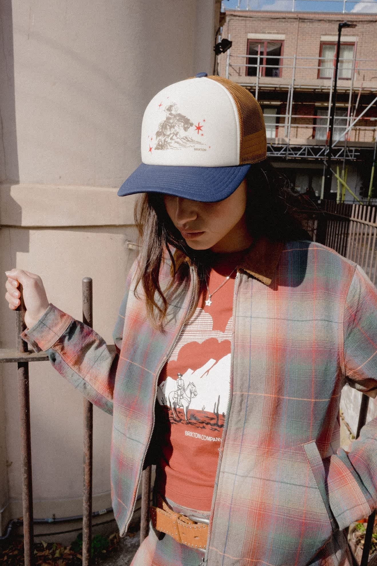 Mid Century Ranch Trucker Hat - Off White/Washed Navy/Caramel