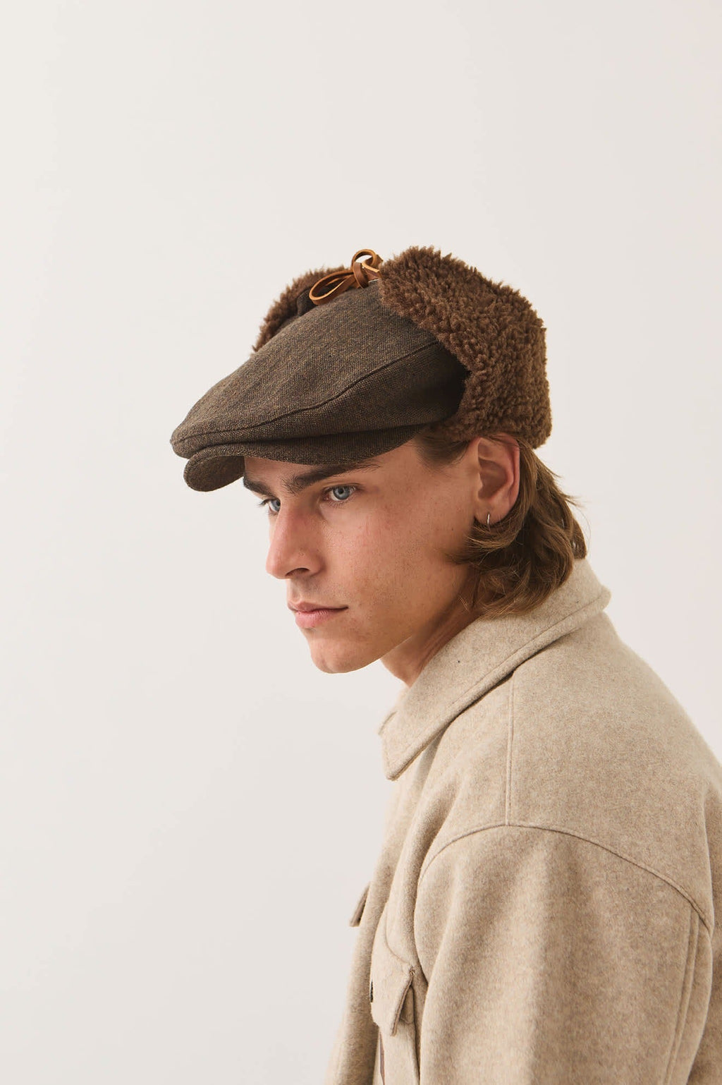 Barrel Earflap Snap Cap - Brown/Brown Tweed