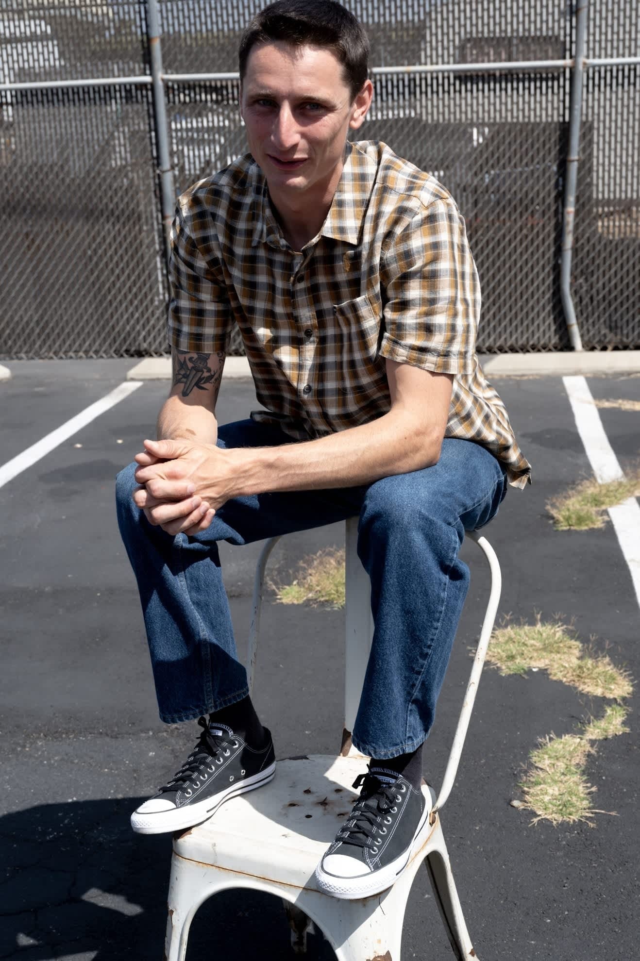 Cru Linen Blend Plaid Short Sleeve Shirt - Black/Tobacco Plaid