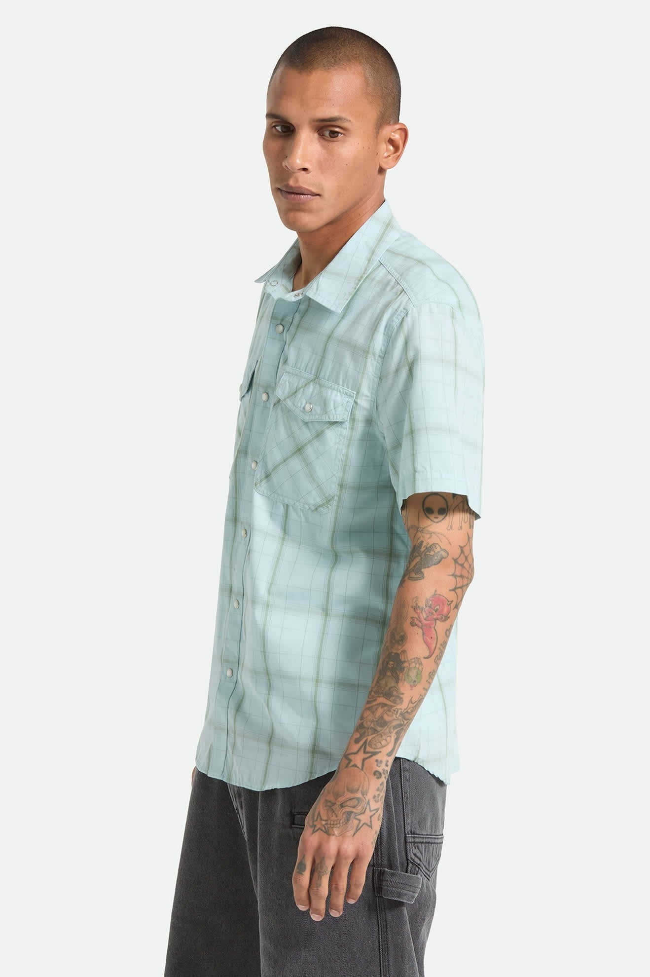 The Breezy Wayne Short Sleeve Shirt - Seafoam Plaid