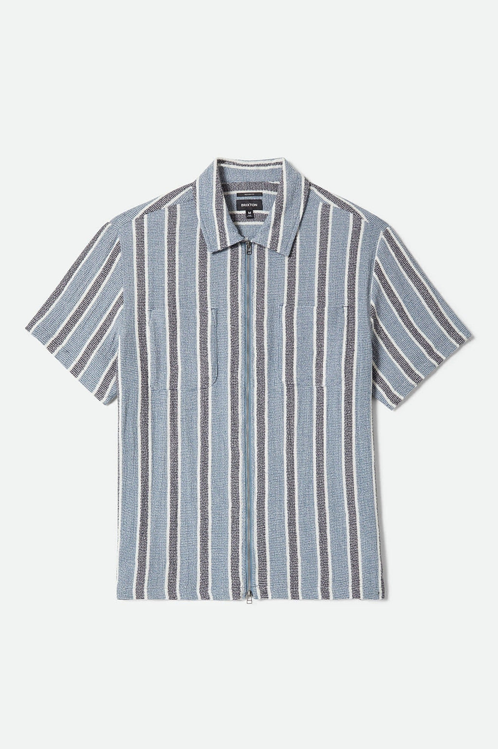 The Dexter Textured Stripe Short Sleeve Shirt - Black/Dusty Blue