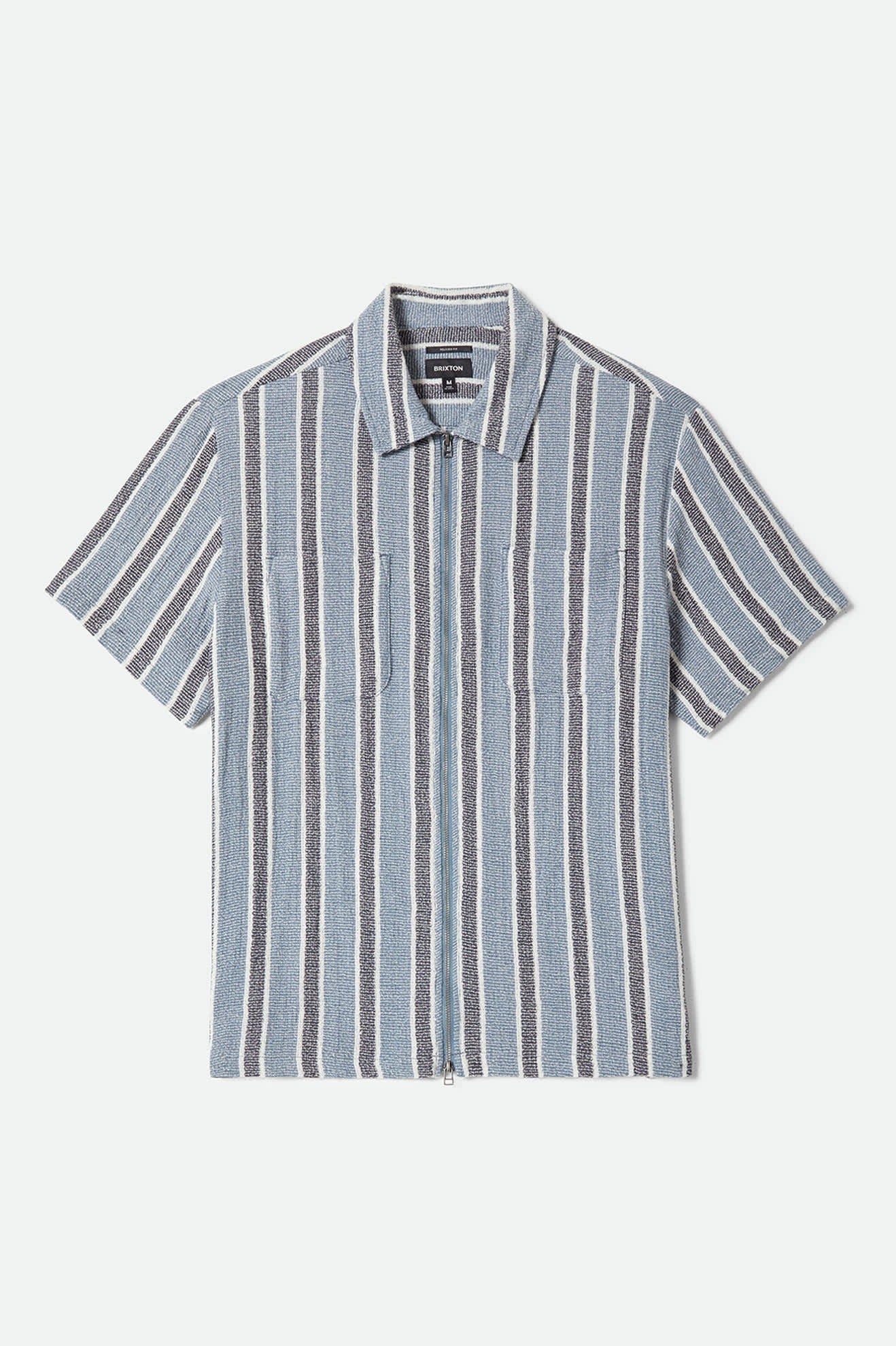 The Dexter Textured Stripe Short Sleeve Shirt - Black/Dusty Blue