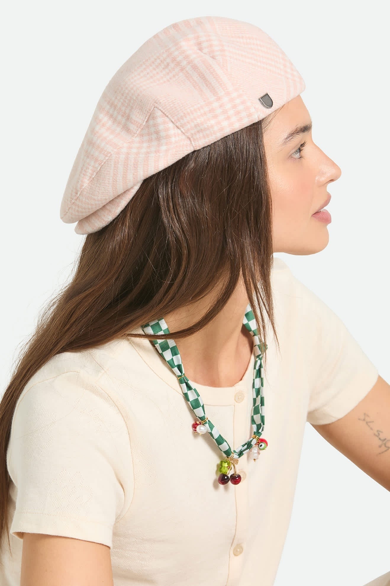 Hooligan Lightweight Flat Cap - Soft Pink Houndstooth