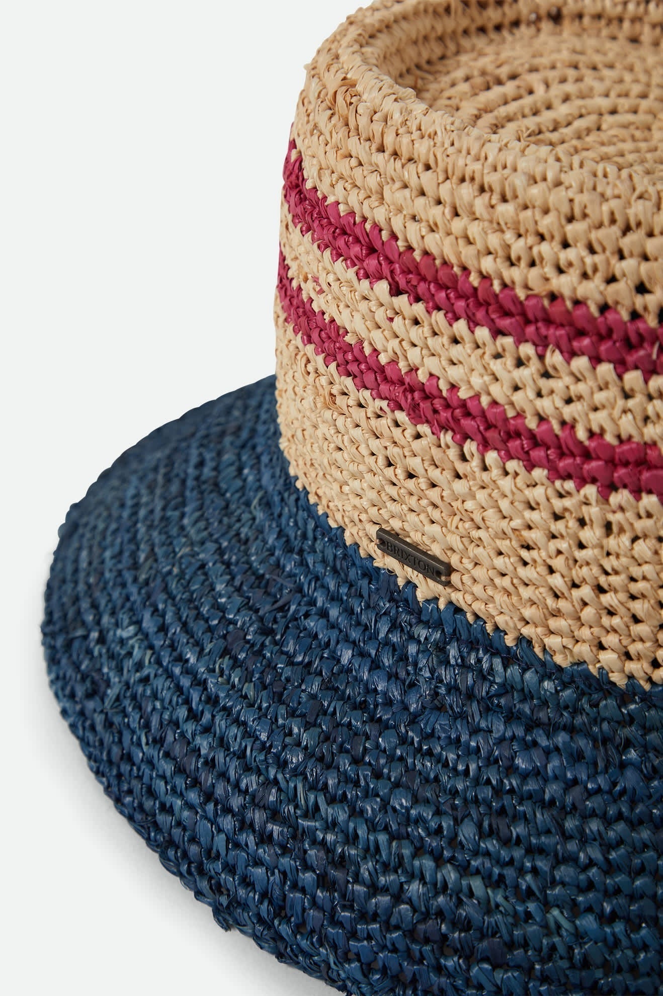Ellee Straw Bucket Hat - Natural/Navy/Red
