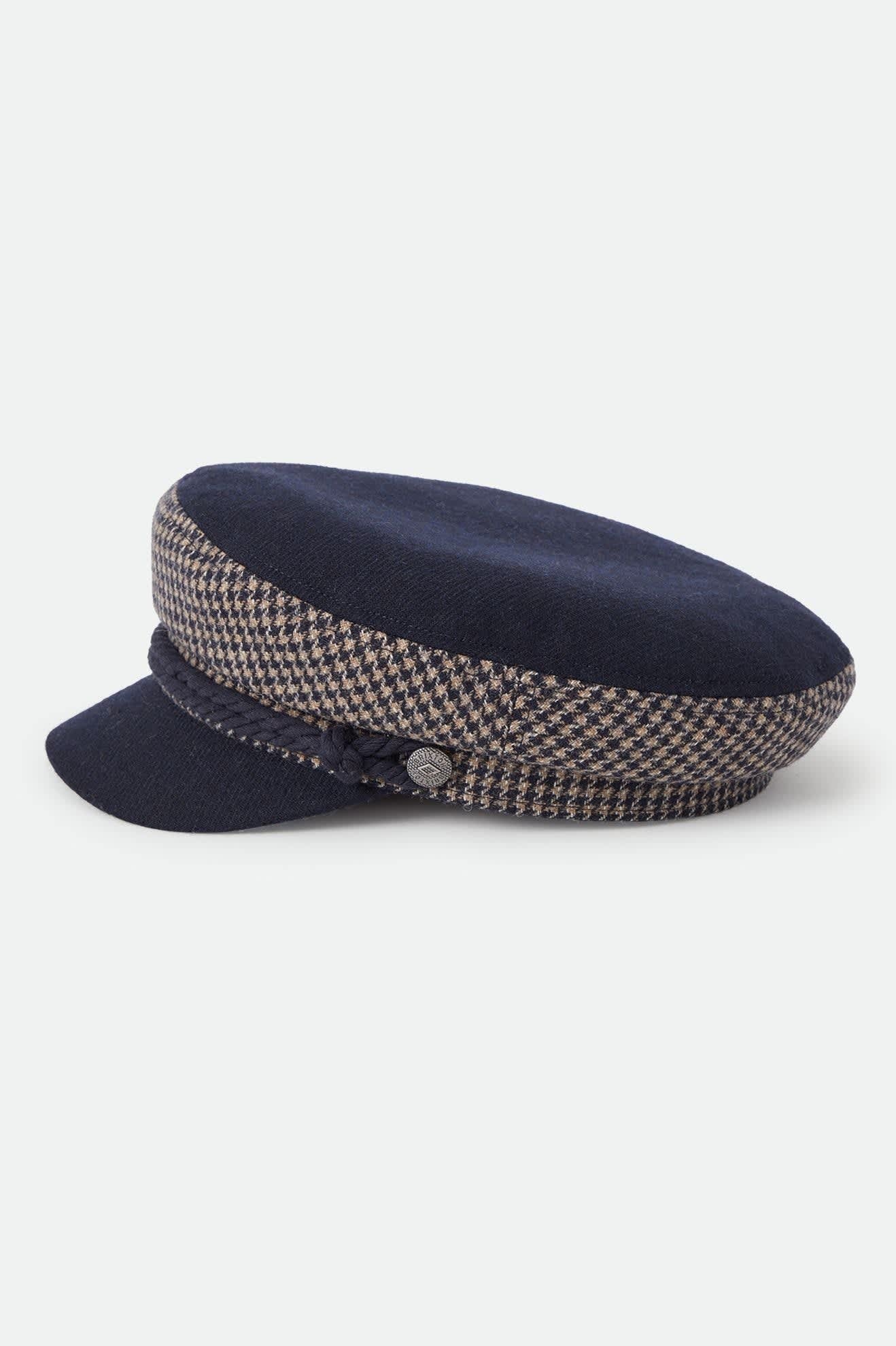 Fiddler Fisherman Cap - Navy/Sand Houndstooth