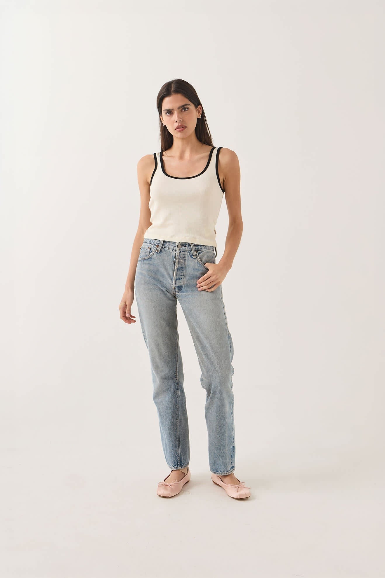 Ringer Organic A-Tank - Off White/Black