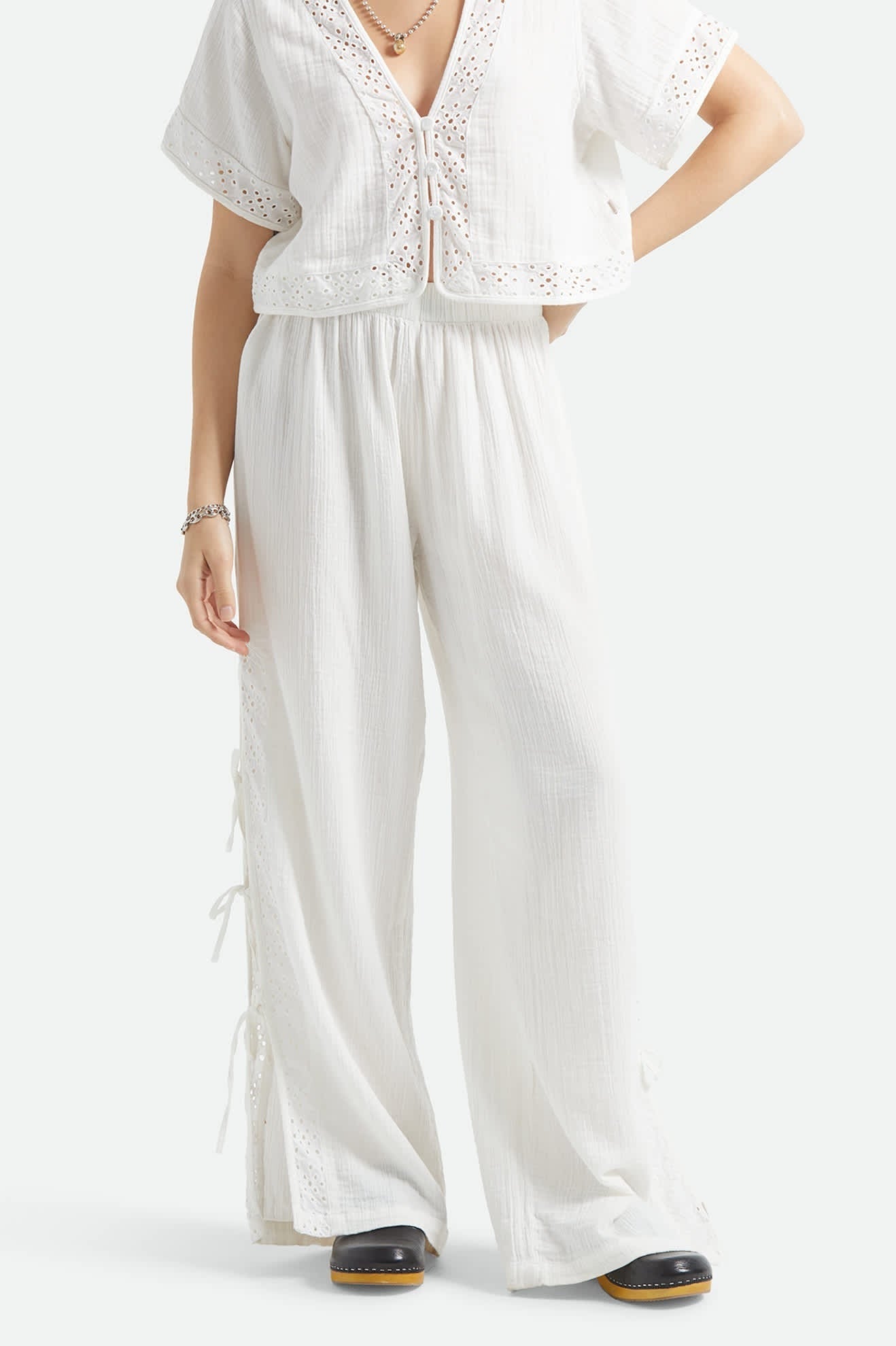 Seaside Eyelet Wide Leg Pant - Off White Eyelet