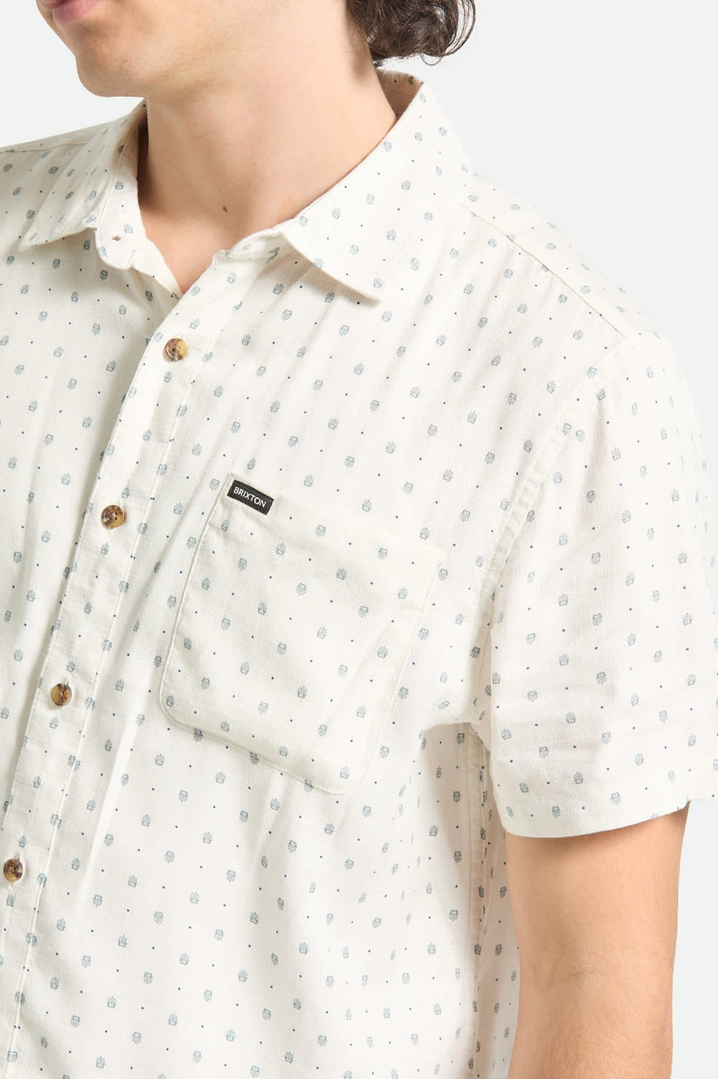 Charter Slub Short Sleeve Shirt - Off White Micro Geo