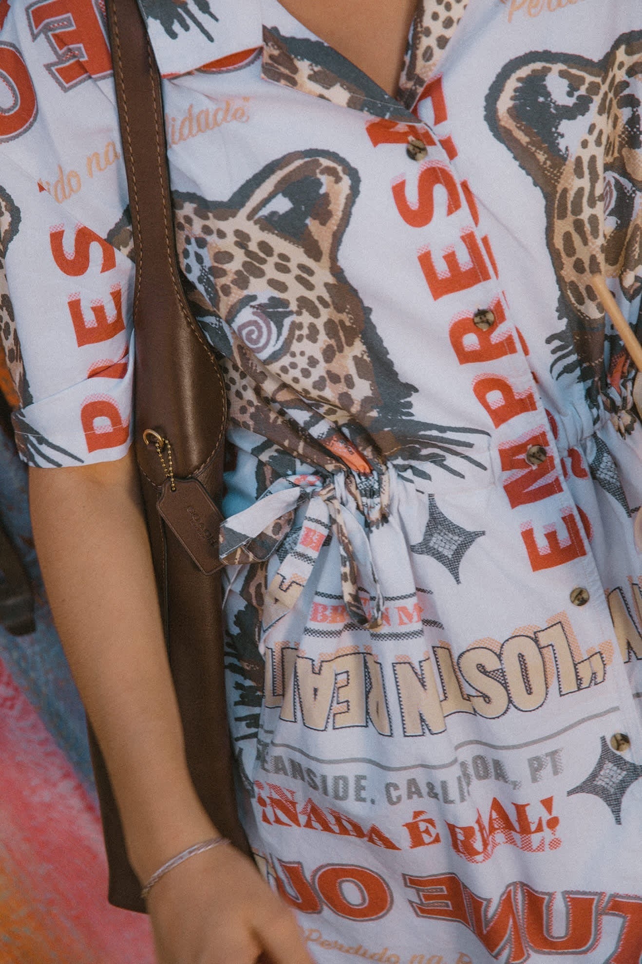 The Cinch Button Down Short Sleeve Dress - Lost In Reality Print