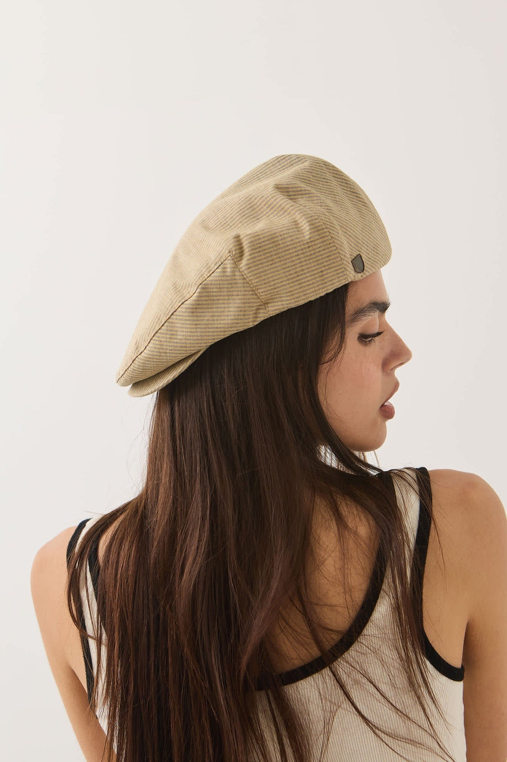 Hooligan Flat Cap - Khaki Stripe/Washed Black