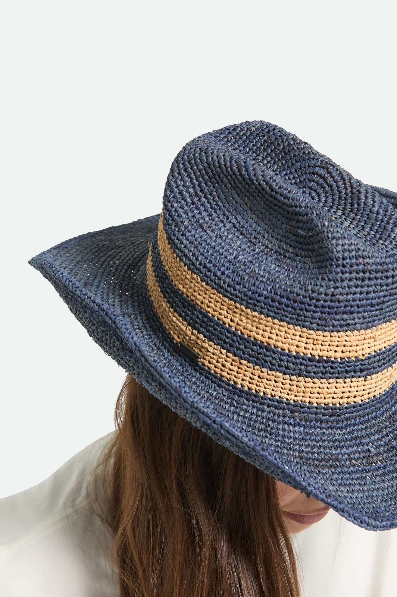 Odessa Straw Packable Cowboy Hat - Midnight Blue/Tan Stripe