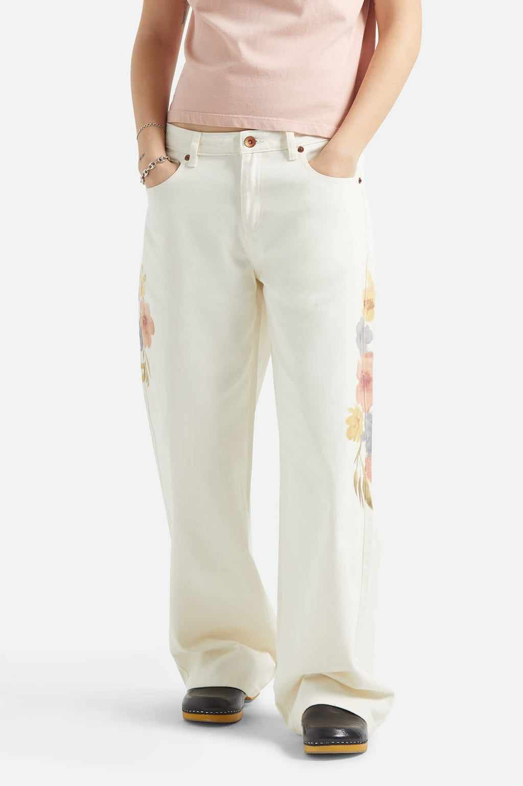 The Chloe 5-Pocket Pant - Off White Floral Burst