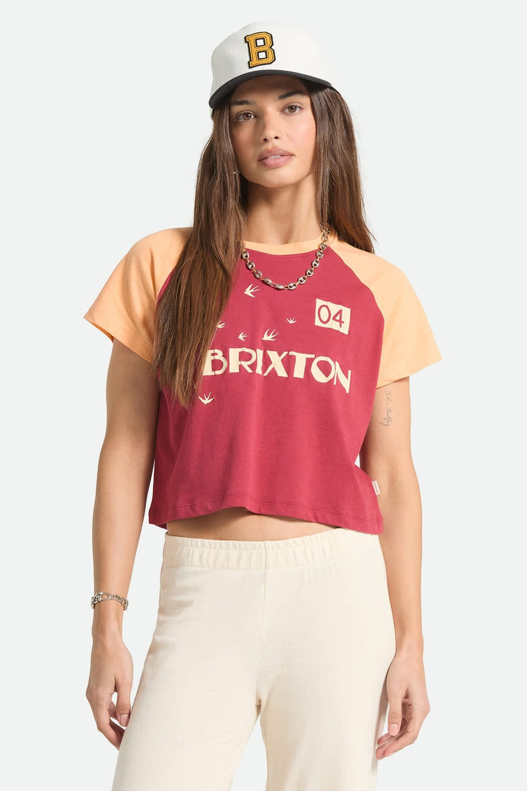 Swallow Sky Cropped Raglan - Robust Red/Peach Cobbler