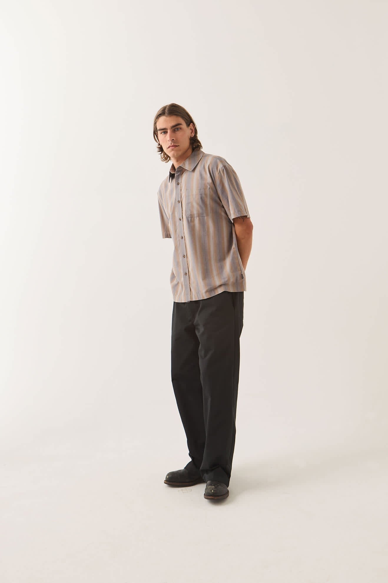 Cru Shirt - Charcoal Shadow Stripe