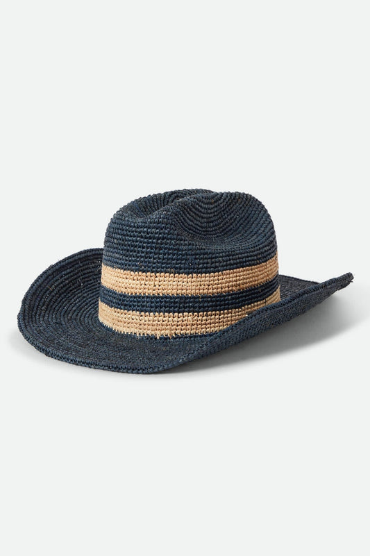 Odessa Straw Packable Cowboy Hat - Midnight Blue/Tan Stripe