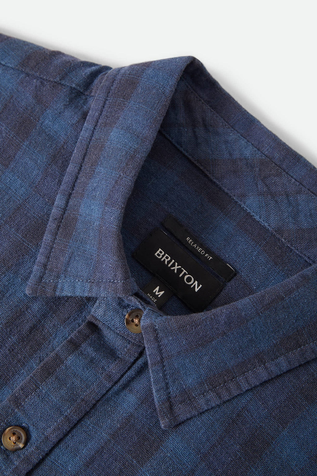 Cru Linen Blend Plaid Short Sleeve Shirt - Dark Blue/Black Plaid