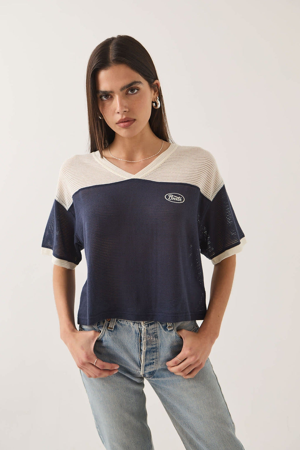 Varsity Mesh T-Shirt - Off White/Washed Navy