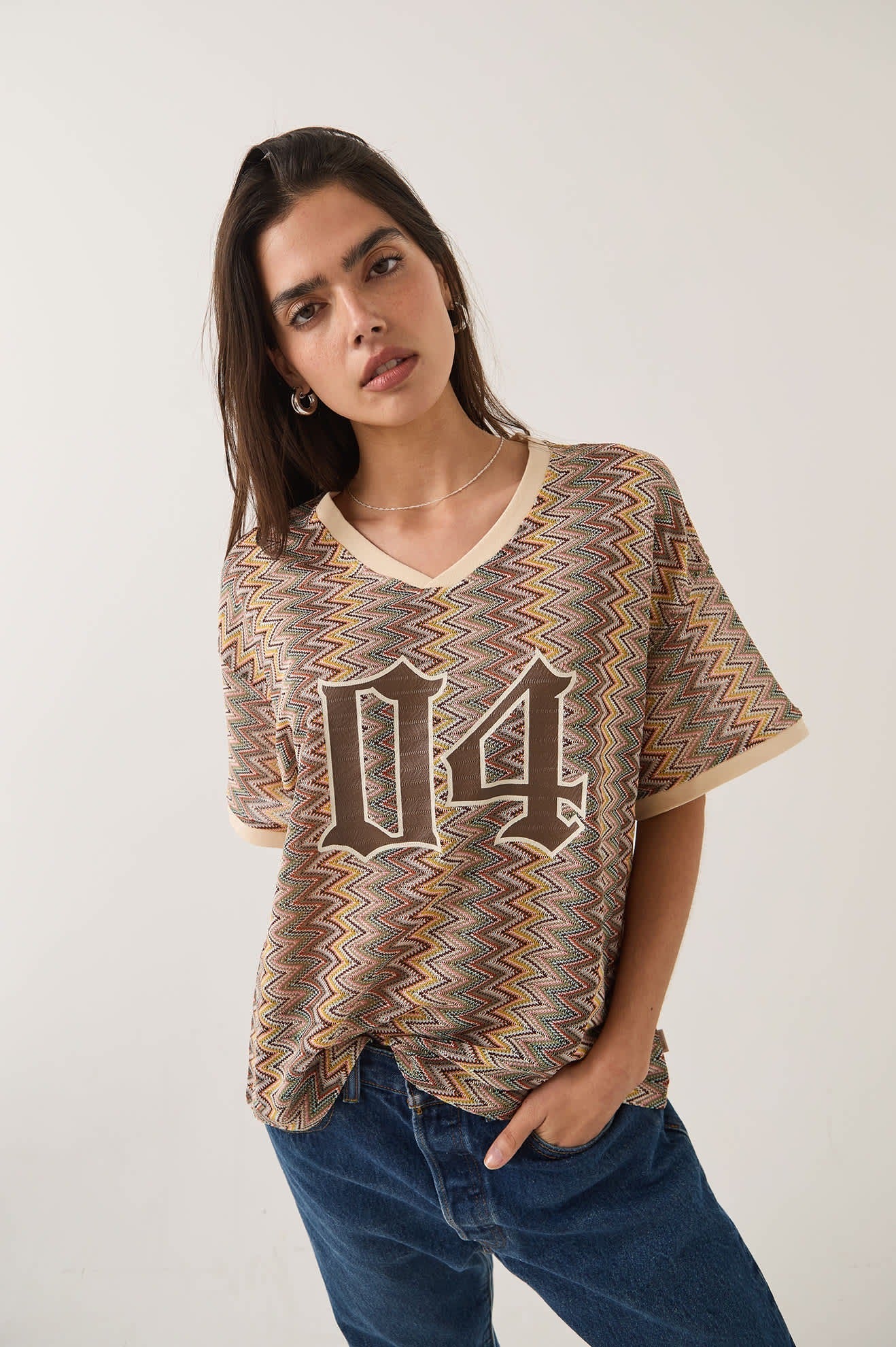 Football Oversized Mesh Jersey - Multi Color Zigzag