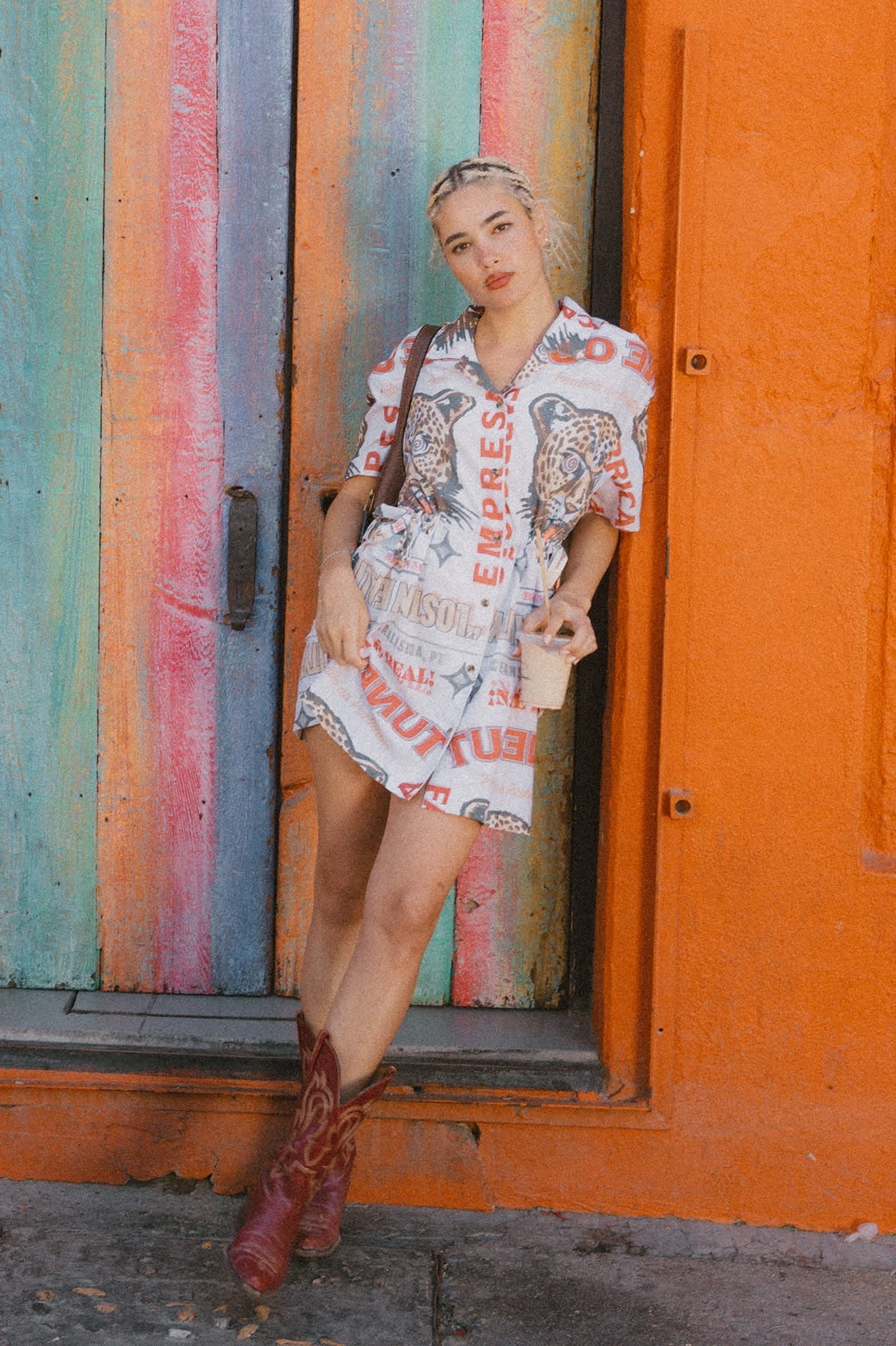 The Cinch Button Down Short Sleeve Dress - Lost In Reality Print