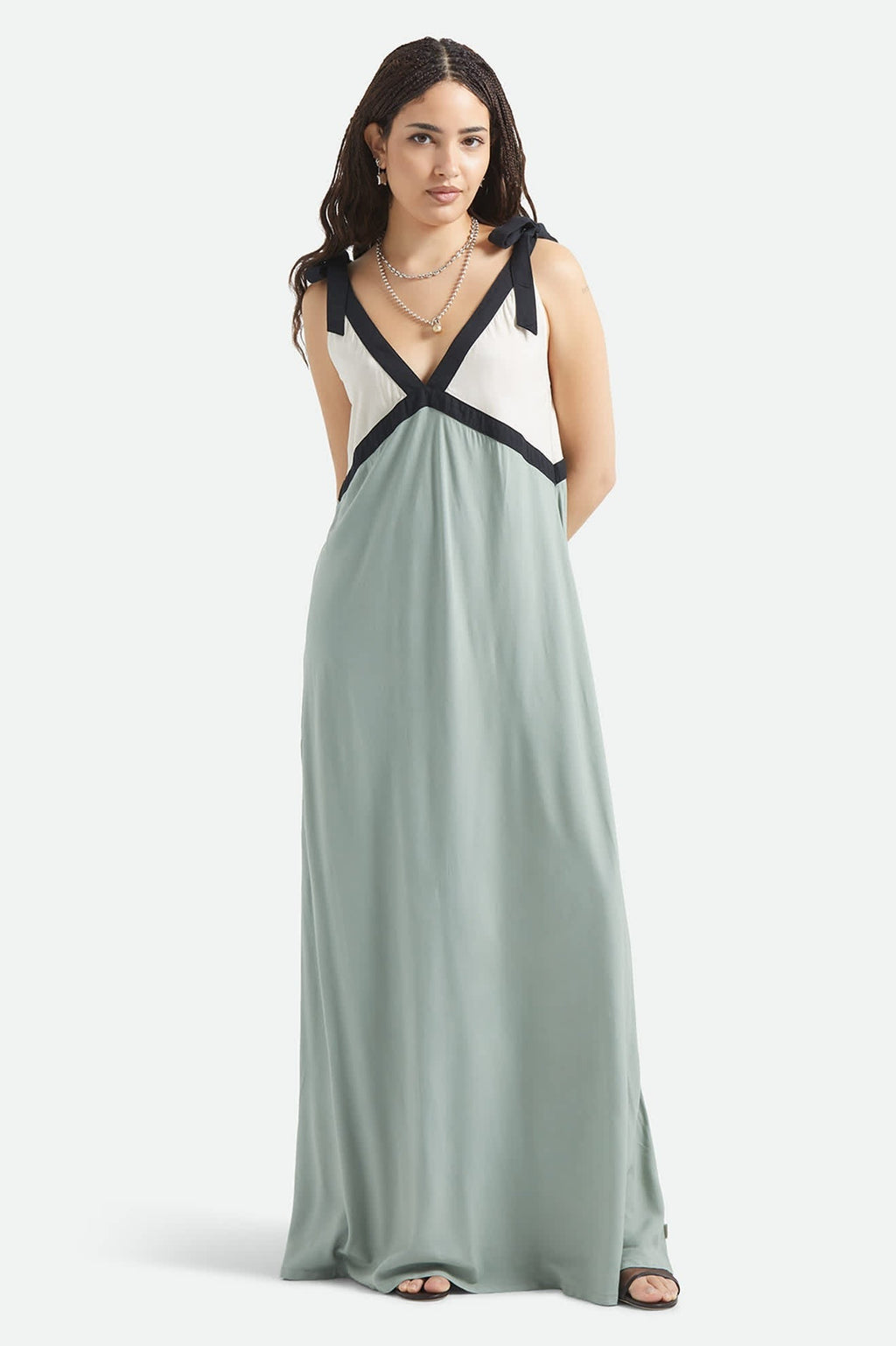 Sunset Tie Slip Dress - Sage Green/Whitecap