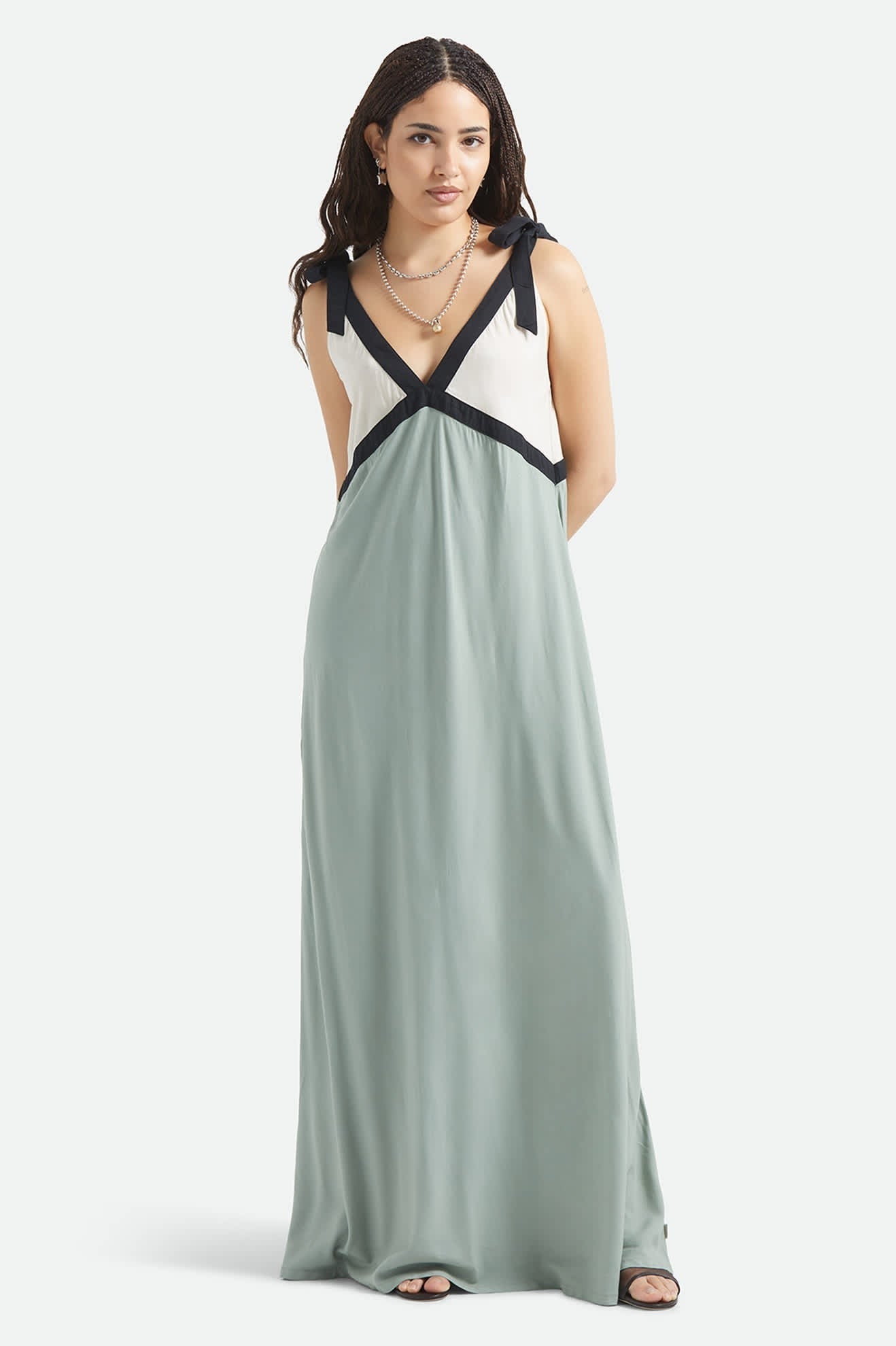 Sunset Tie Slip Dress - Sage Green/Whitecap