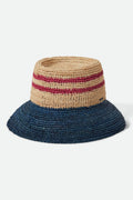 Ellee Straw Bucket Hat - Natural/Navy/Red