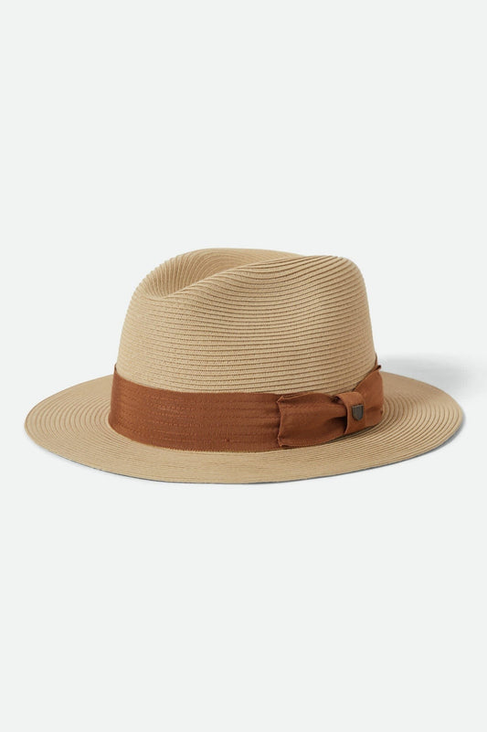 Roma Straw Packable Fedora - Natural/Bronze