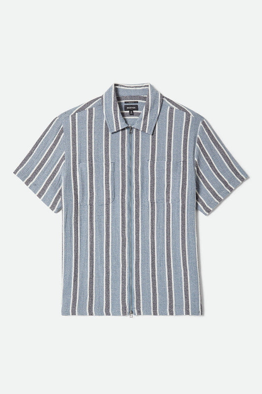 The Dexter Textured Stripe Short Sleeve Shirt - Black/Dusty Blue