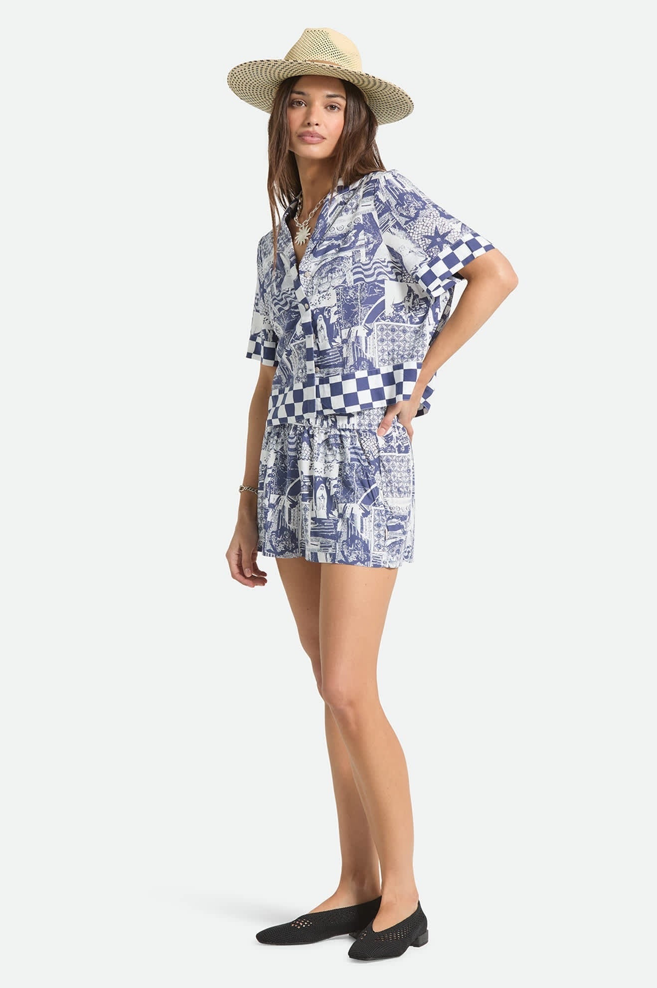 The Omar Button Down Short Sleeve Shirt - Navy/White Collage