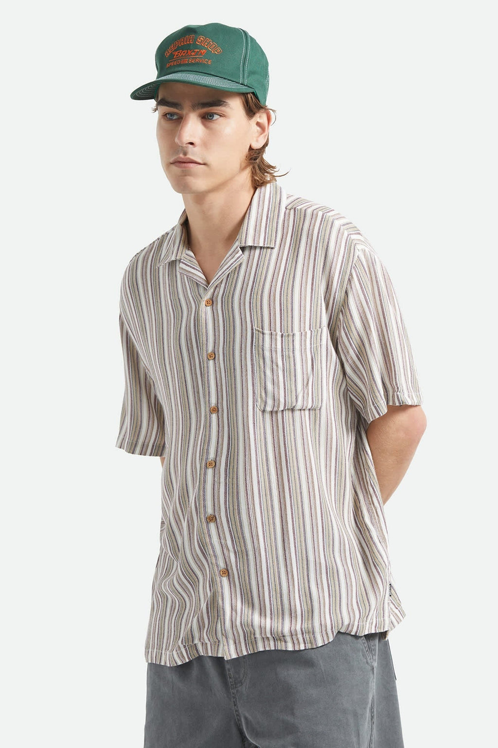 Bunker Twisted Stripe Camp Collar Shirt - Robust Red