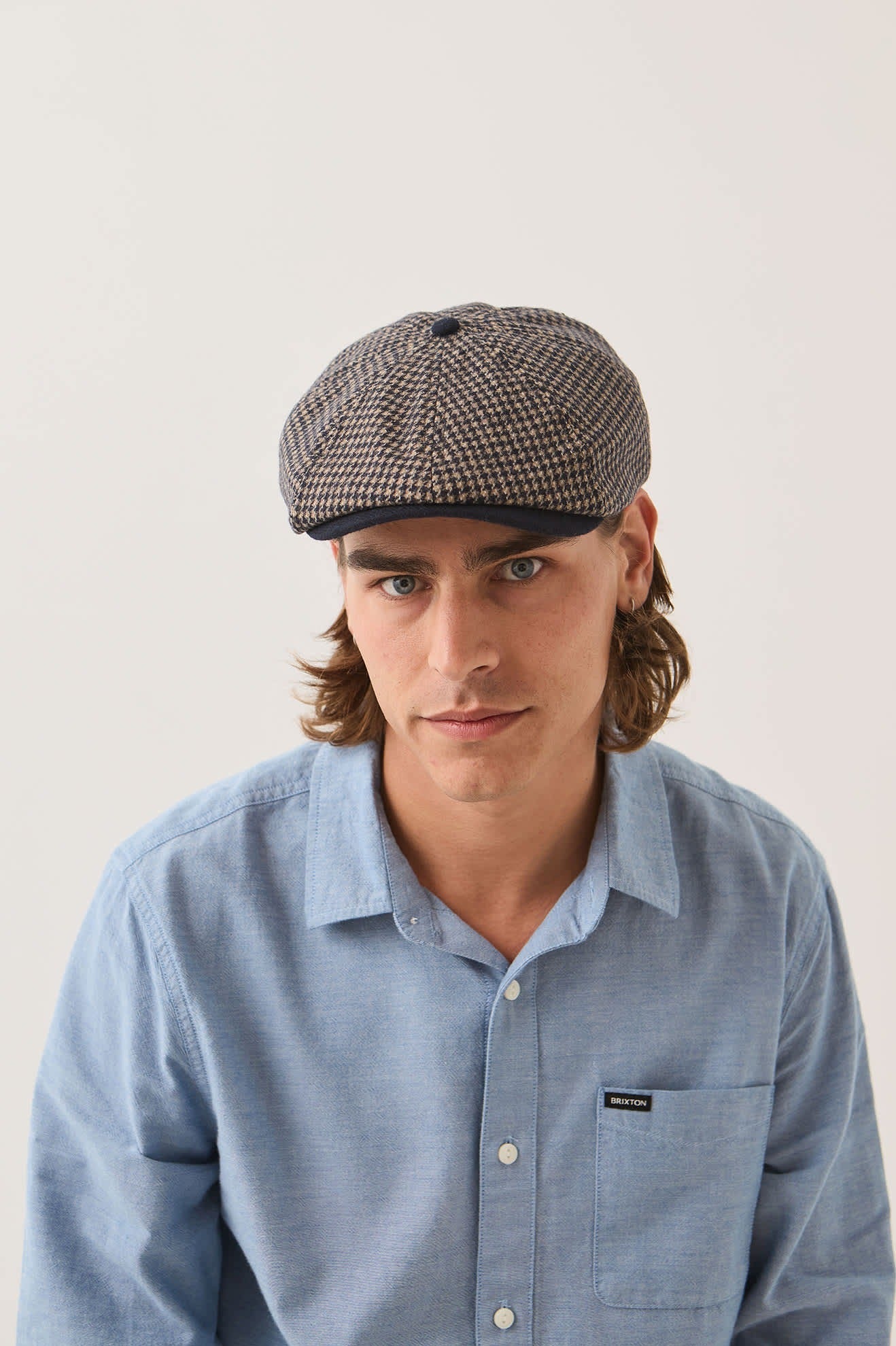 Brood Newsboy Cap - Navy/Sand Houndstooth
