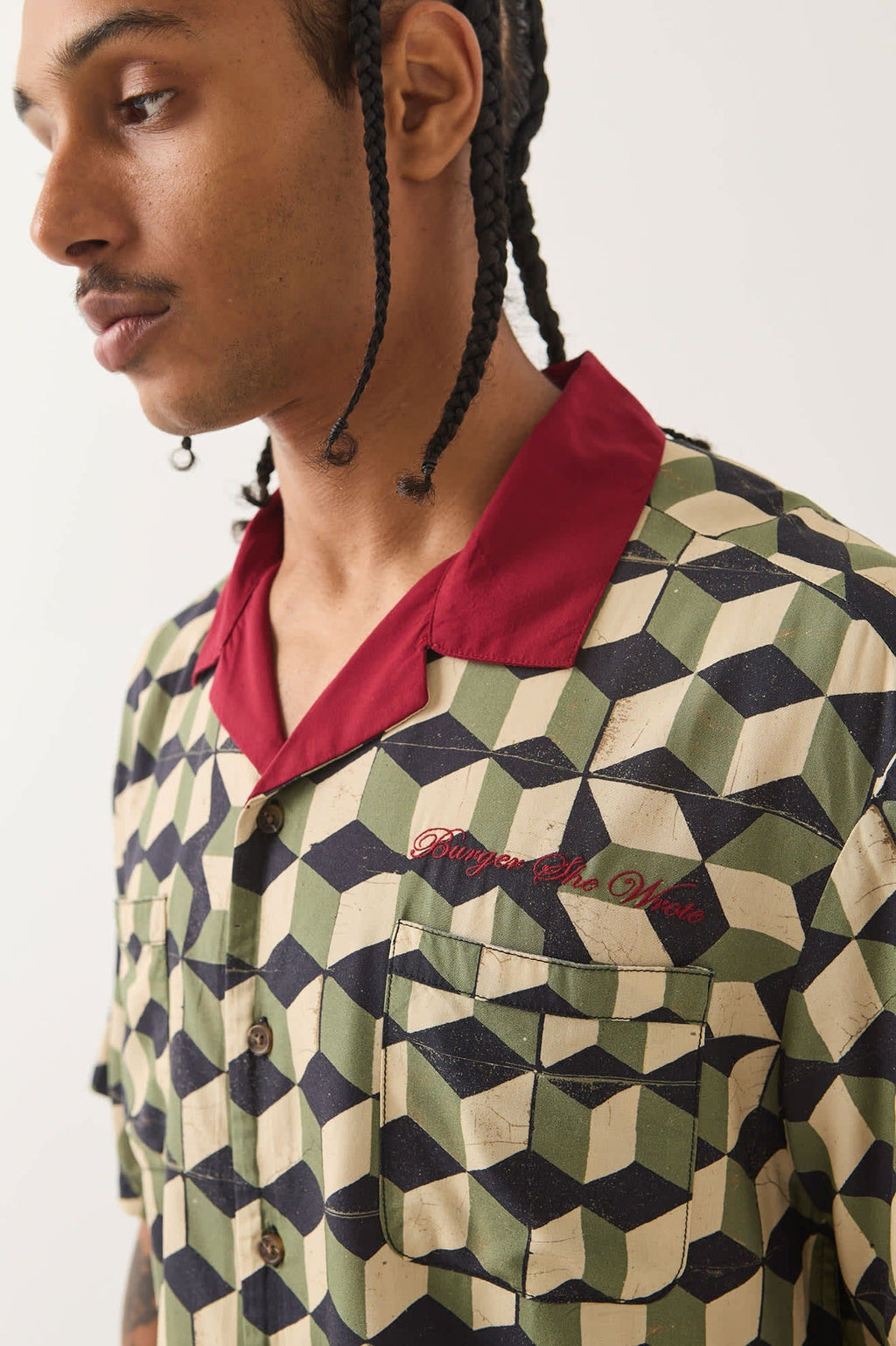 Burger She Wrote Shirt - Black/Green Tile