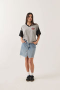 Winners Circle Boxy Football T-Shirt - Heather Grey/Black