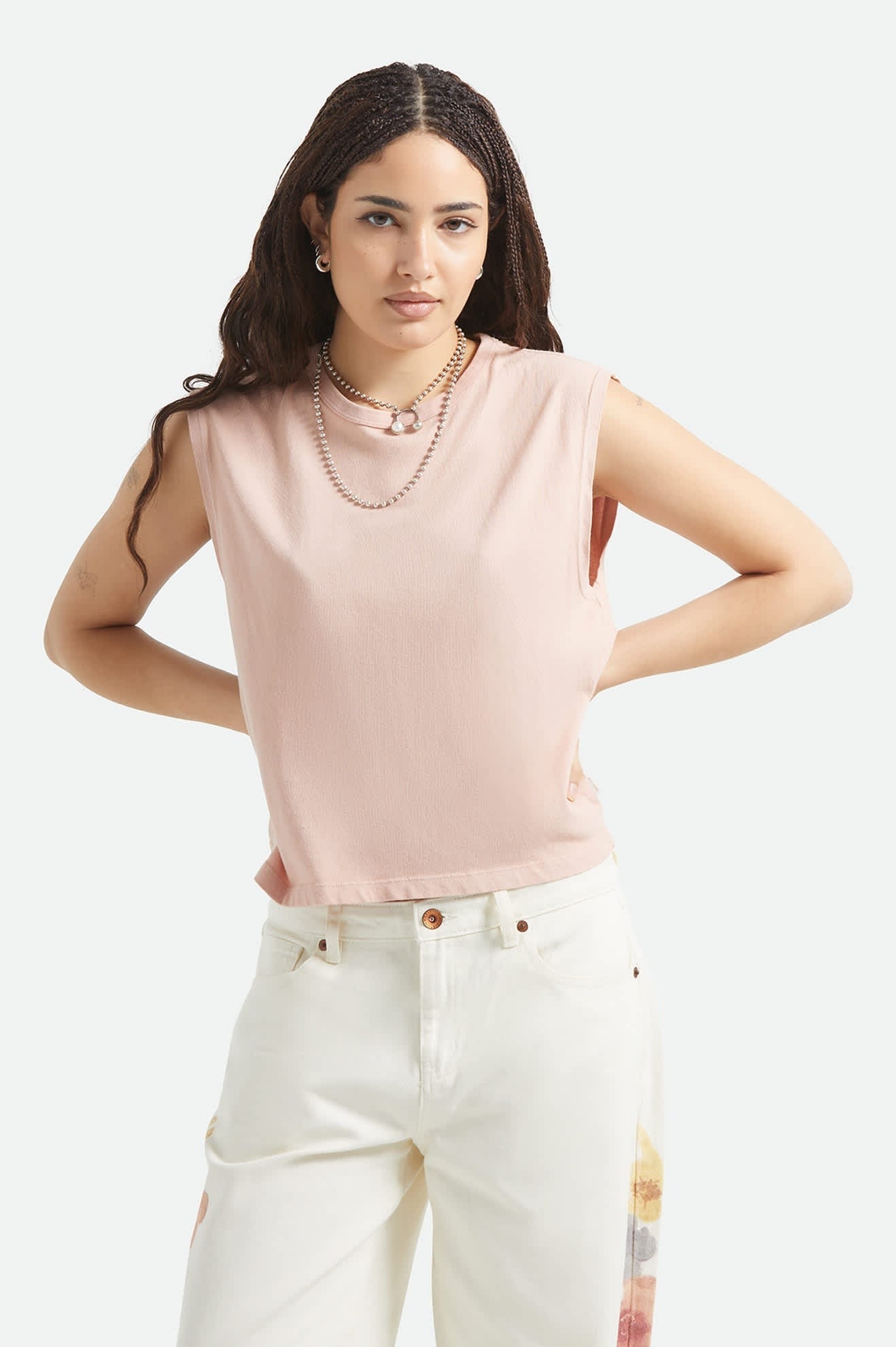 Carefree Organic Garment Dye Muscle Tank - Silver Pink
