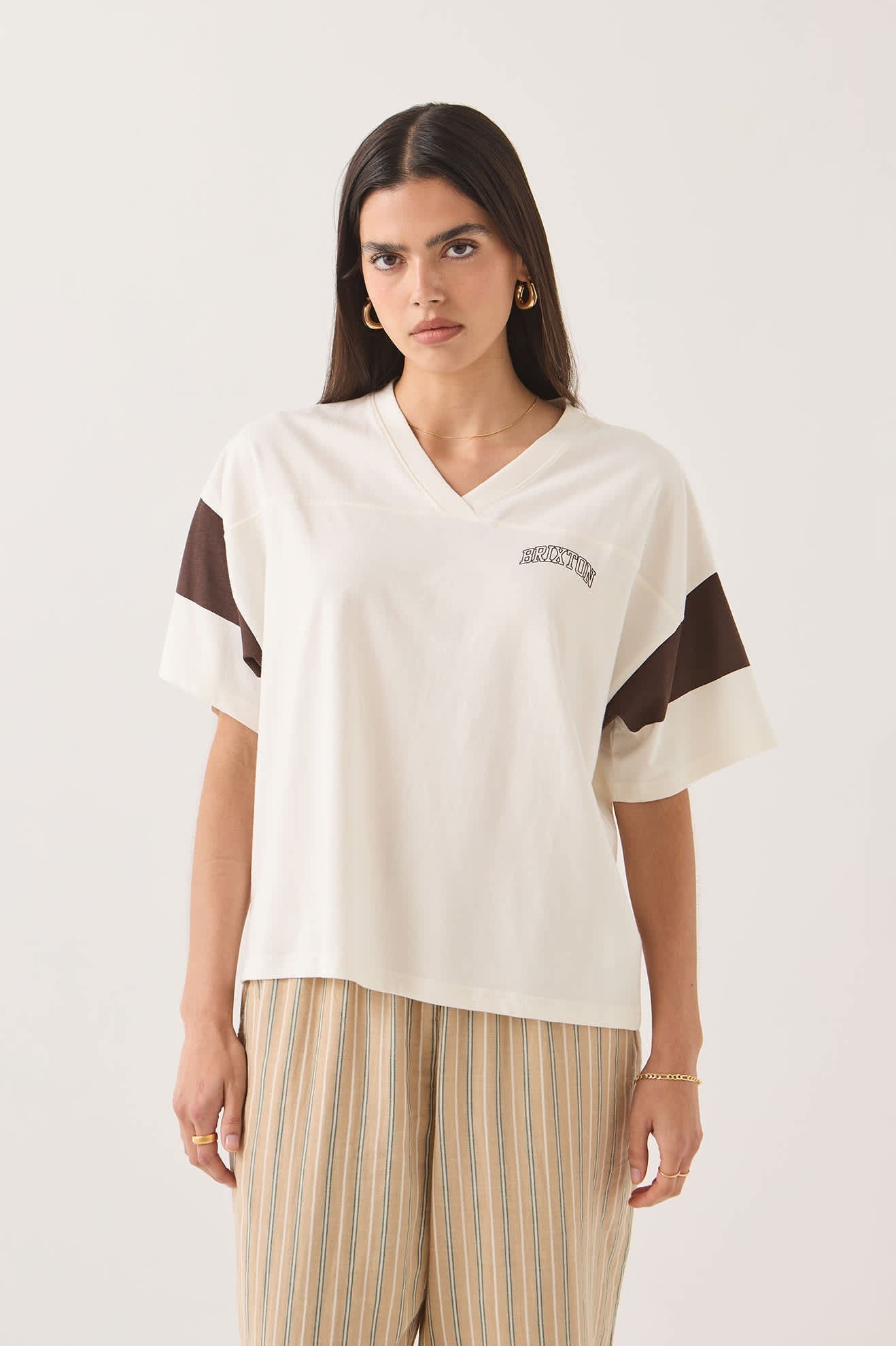 Brixton Boxy Cropped Football T-Shirt - Off White