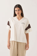 Brixton Boxy Cropped Football T-Shirt - Off White