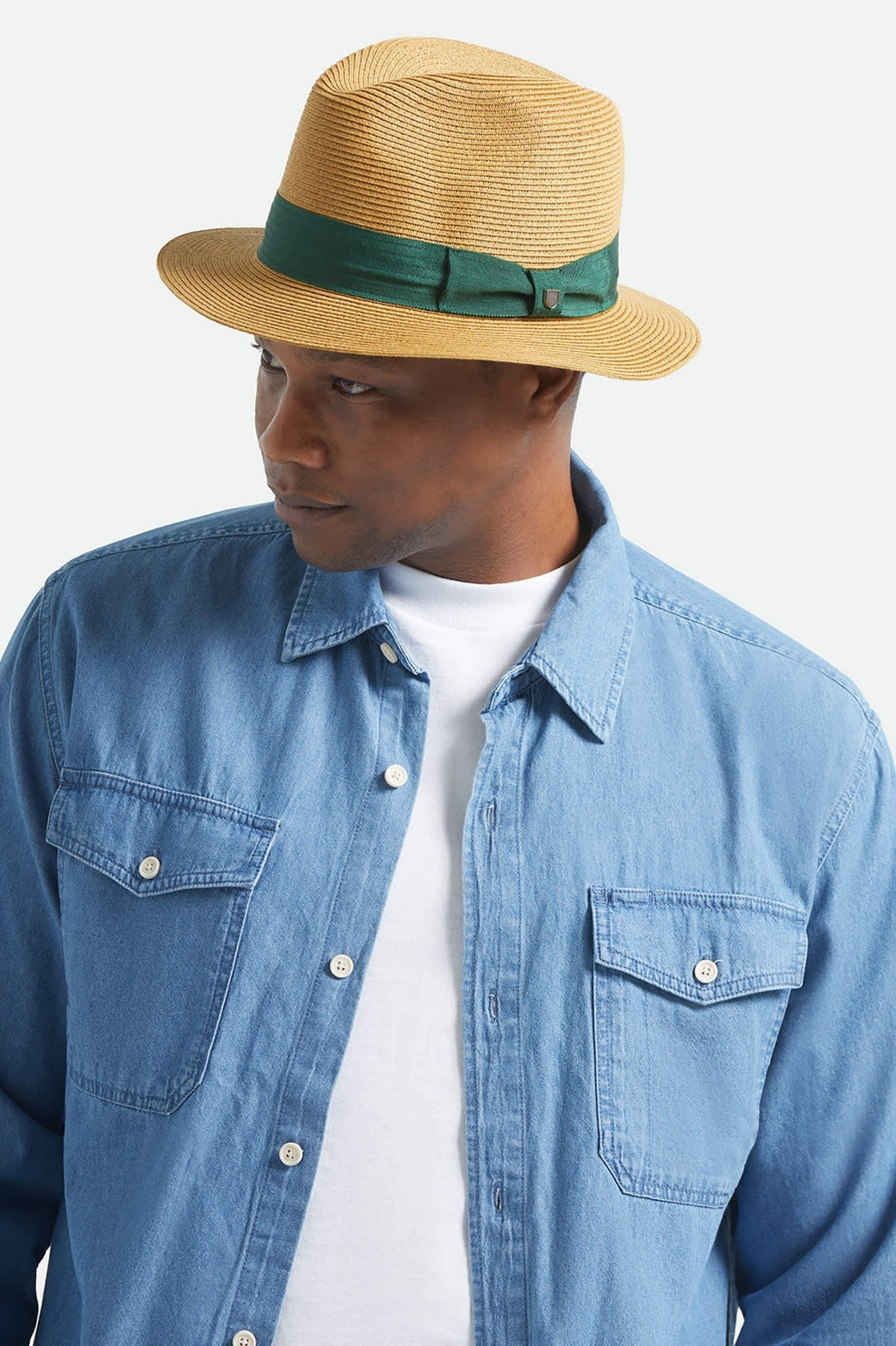Roma Straw Packable Fedora - Dark Tan/Primal Green