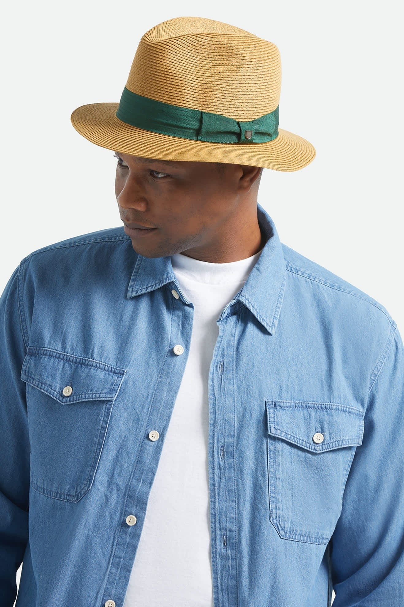 Roma Straw Packable Fedora - Dark Tan/Primal Green