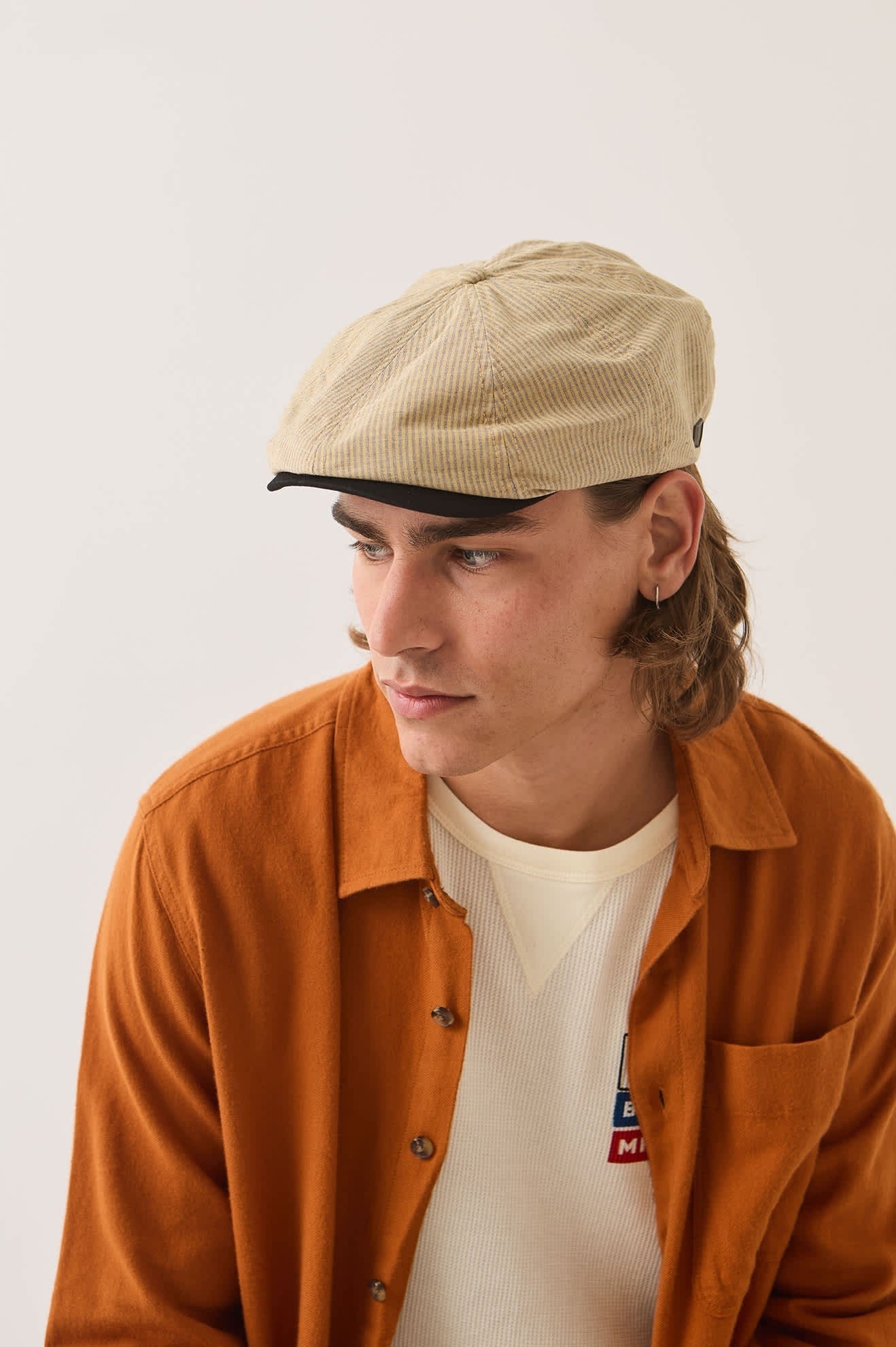 Hooligan Flat Cap - Khaki Stripe/Washed Black