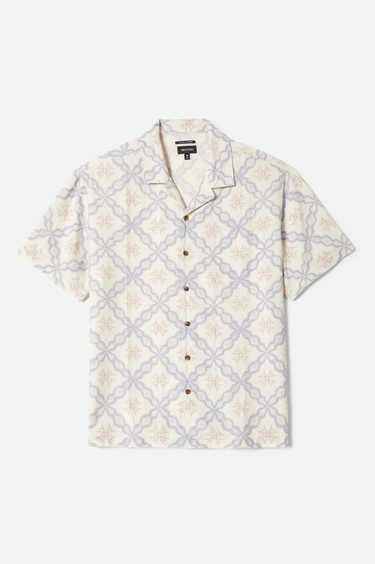 Bunker Slub Short Sleeve Shirt - Off White/Blue Tile