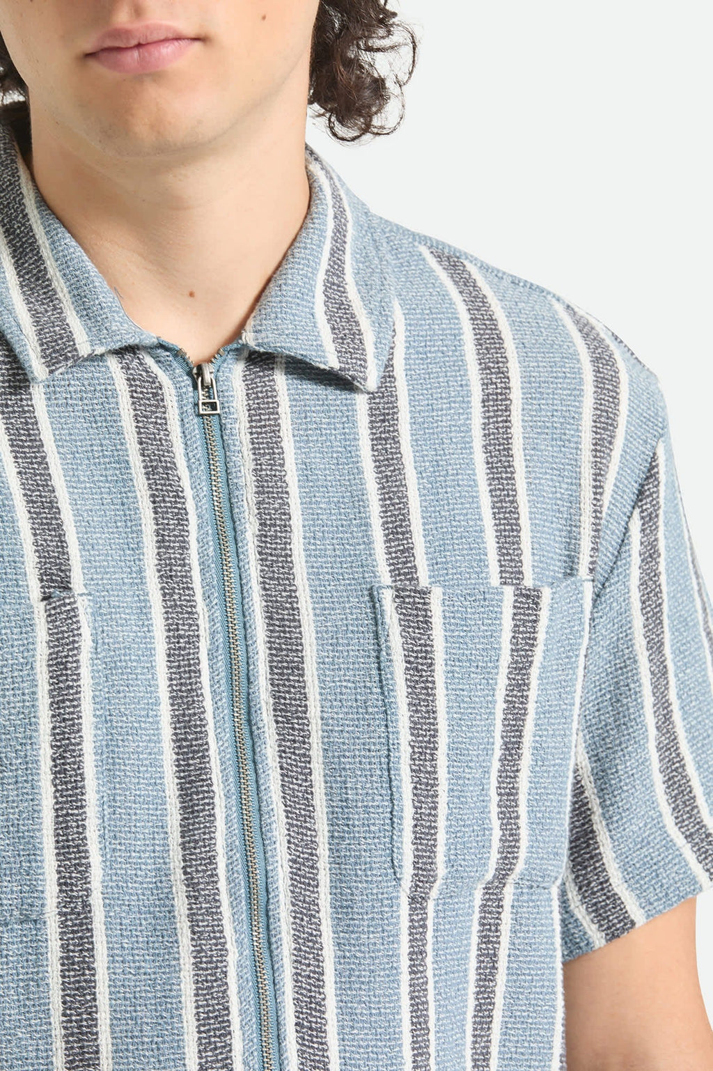The Dexter Textured Stripe Short Sleeve Shirt - Black/Dusty Blue