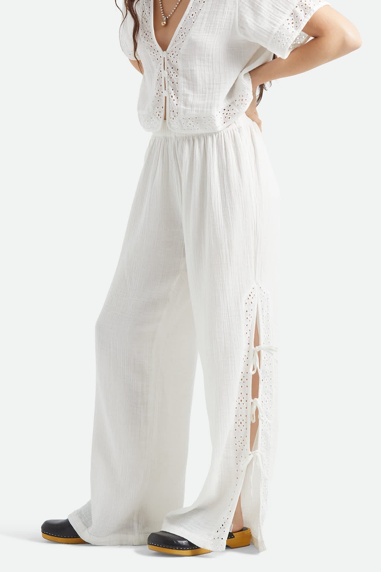 Seaside Eyelet Wide Leg Pant - Off White Eyelet