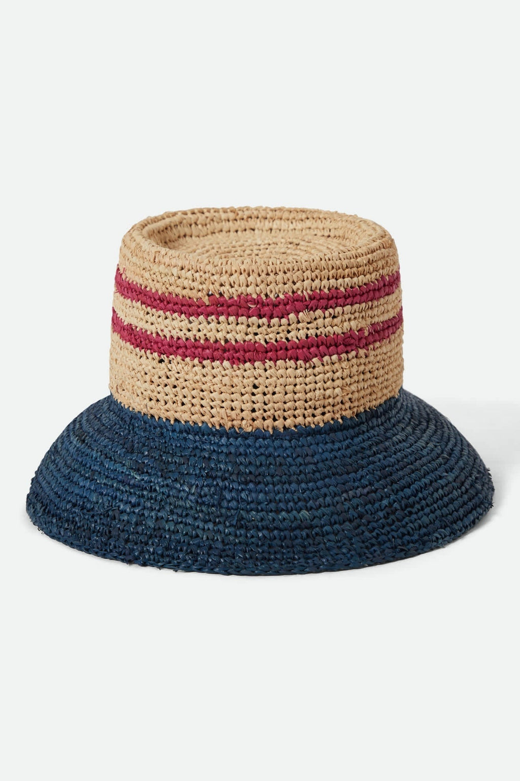 Ellee Straw Bucket Hat - Natural/Navy/Red